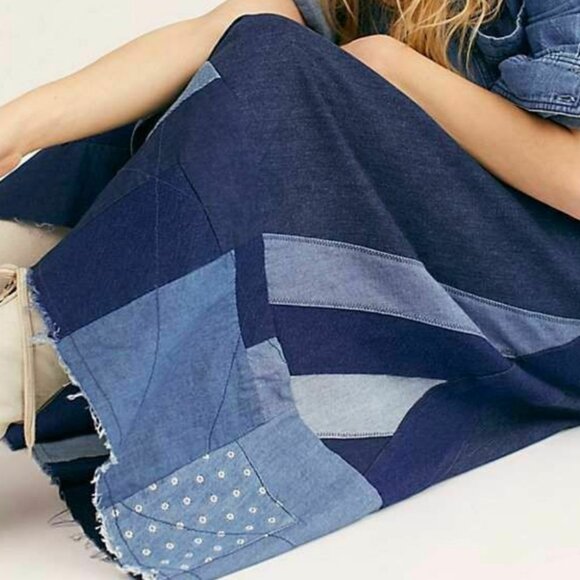 NWT Free People Wild is the Wind Denim Wrap Maxi Skirt Size XS - Picture 2 of 7